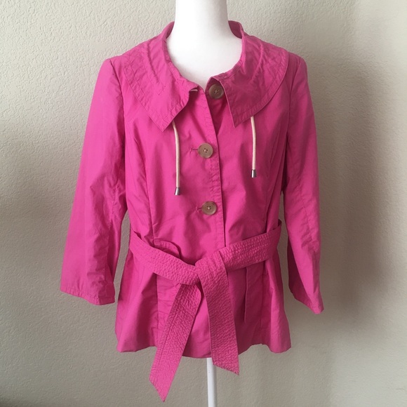 J. CREW LIGHTWEIGHT HOT PINK BELTED TRENCH COAT - Picture 2 of 4